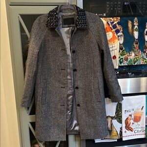 Vintage J. Crew Collection Black Herringbone Wool Sequins Coat 2